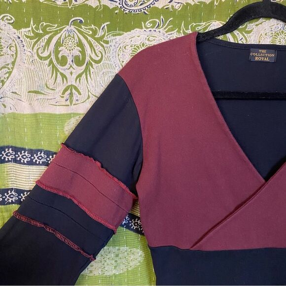 Y2K The Collection Royal Black/ Red Boho Whimsigoth Patchwork Top Size Medium - Picture 4 of 15